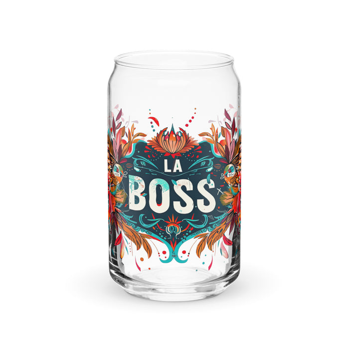 La Boss Exclusive Art Piece Can-Shaped Glass Home Office Work Mexican Spanish Pride Gift Cup One-Of-A-Kind Calligraphy Glass | L6