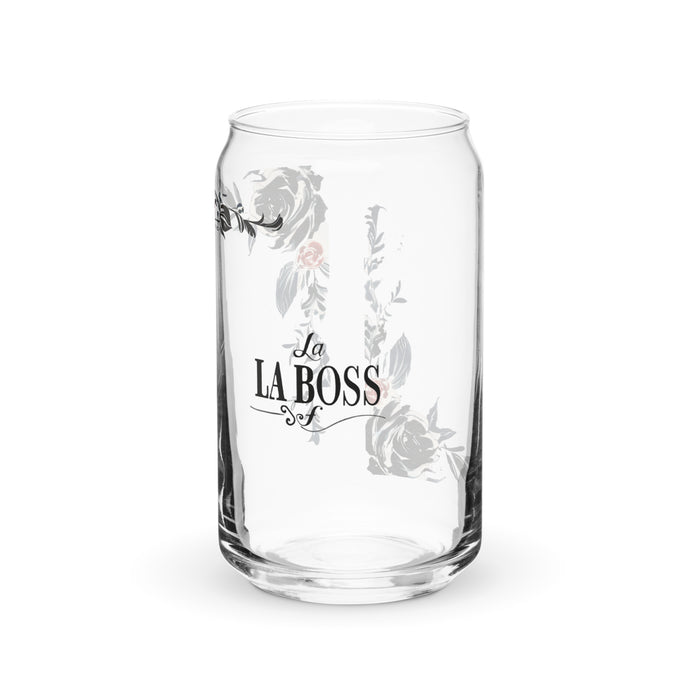 La Boss Exclusive Art Piece Can-Shaped Glass Home Office Work Mexican Spanish Pride Gift Cup One-Of-A-Kind Calligraphy Glass | L8