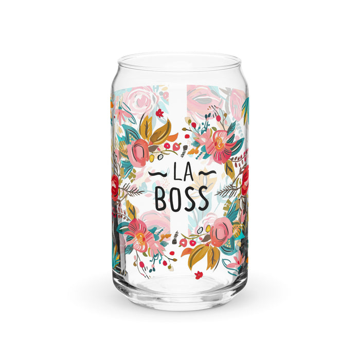 La Boss Exclusive Art Piece Can-Shaped Glass Home Office Work Mexican Spanish Pride Gift Cup One-Of-A-Kind Calligraphy Glass | L9