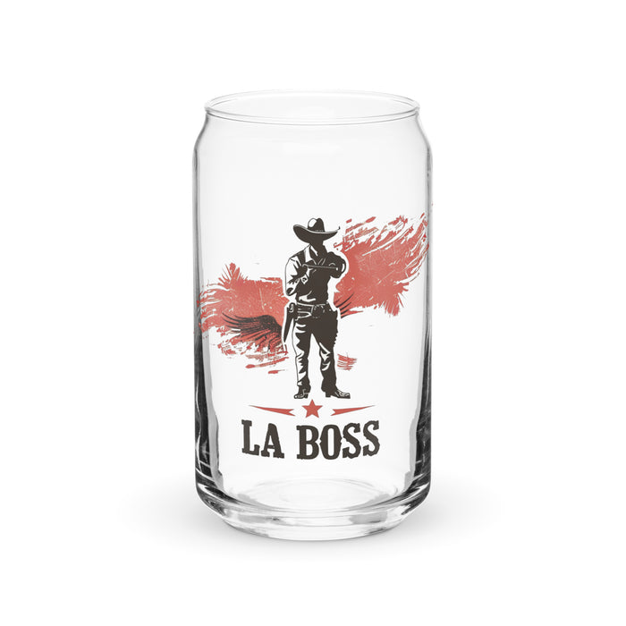 La Boss Exclusive Art Piece Can-Shaped Glass Home Office Work Mexican Spanish Pride Gift Cup One-Of-A-Kind Calligraphy Glass | L10