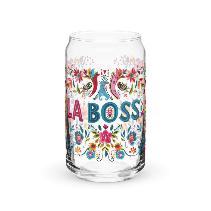 La Boss Exclusive Art Piece Can-Shaped Glass Home Office Work Mexican Spanish Pride Gift Cup One-Of-A-Kind Calligraphy Glass | L11