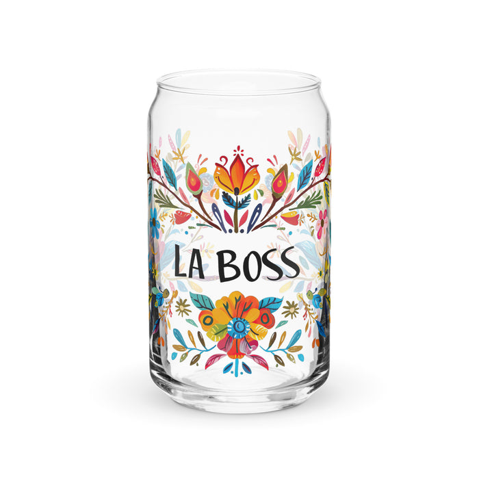 La Boss Exclusive Art Piece Can-Shaped Glass Home Office Work Mexican Spanish Pride Gift Cup One-Of-A-Kind Calligraphy Glass | L12