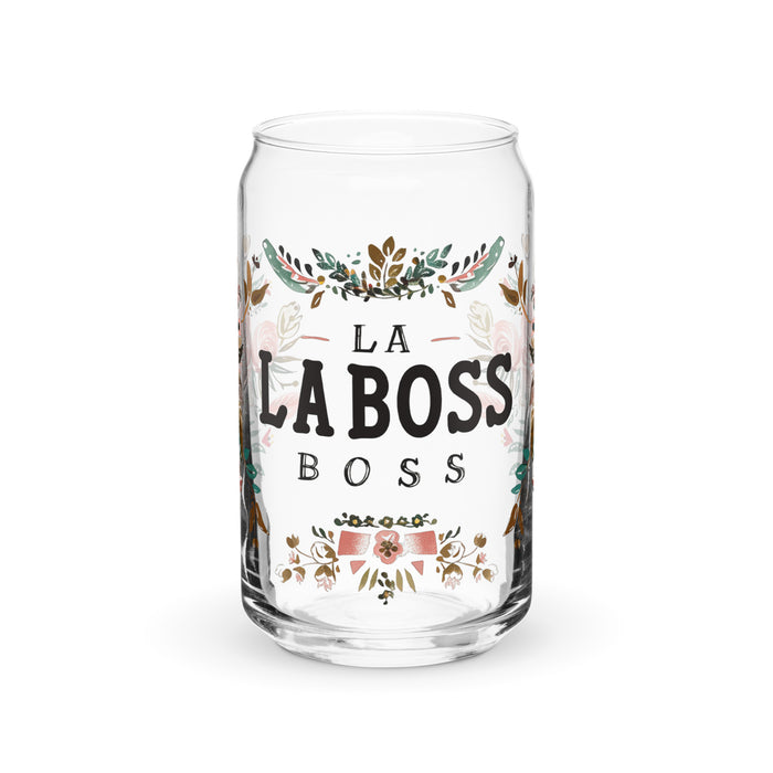 La Boss Exclusive Art Piece Can-Shaped Glass Home Office Work Mexican Spanish Pride Gift Cup One-Of-A-Kind Calligraphy Glass | L13