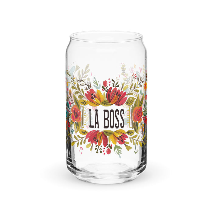 La Boss Exclusive Art Piece Can-Shaped Glass Home Office Work Mexican Spanish Pride Gift Cup One-Of-A-Kind Calligraphy Glass | L14