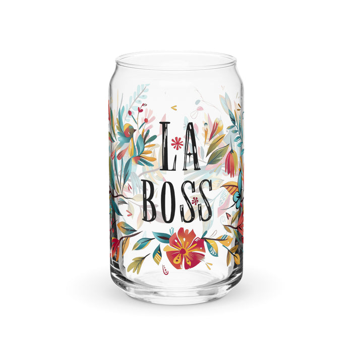 La Boss Exclusive Art Piece Can-Shaped Glass Home Office Work Mexican Spanish Pride Gift Cup One-Of-A-Kind Calligraphy Glass | L17