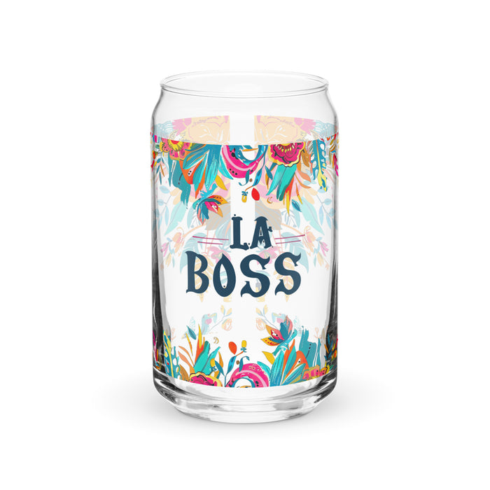 La Boss Exclusive Art Piece Can-Shaped Glass Home Office Work Mexican Spanish Pride Gift Cup One-Of-A-Kind Calligraphy Glass | L18