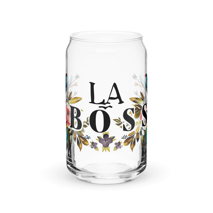 La Boss Exclusive Art Piece Can-Shaped Glass Home Office Work Mexican Spanish Pride Gift Cup One-Of-A-Kind Calligraphy Glass | L19