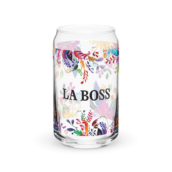 La Boss Exclusive Art Piece Can-Shaped Glass Home Office Work Mexican Spanish Pride Gift Cup One-Of-A-Kind Calligraphy Glass | L20