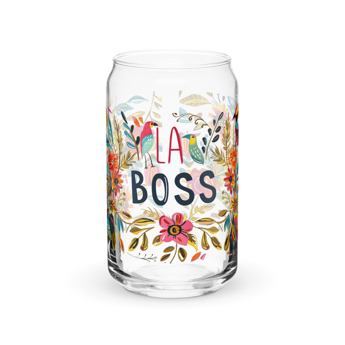 La Boss Exclusive Art Piece Can-Shaped Glass Home Office Work Mexican Spanish Pride Gift Cup One-Of-A-Kind Calligraphy Glass | L21