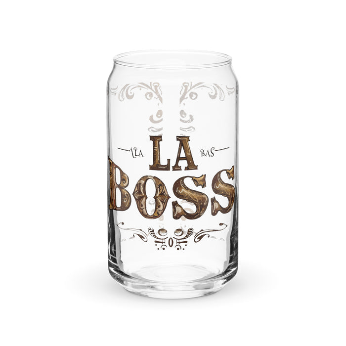 La Boss Exclusive Art Piece Can-Shaped Glass Home Office Work Mexican Spanish Pride Gift Cup One-Of-A-Kind Calligraphy Glass | L23