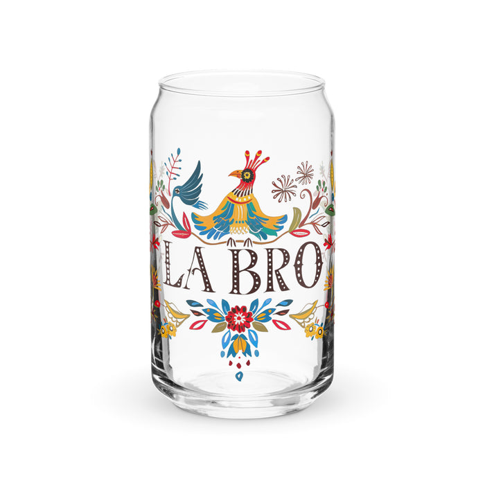 La Bro Exclusive Art Piece Can-Shaped Glass Home Office Work Mexican Spanish Pride Gift Cup One-Of-A-Kind Calligraphy Glass | L1