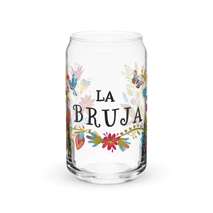 La Bruja Exclusive Art Piece Can-Shaped Glass Home Office Work Mexican Spanish Pride Gift Cup One-Of-A-Kind Calligraphy Glass | L1