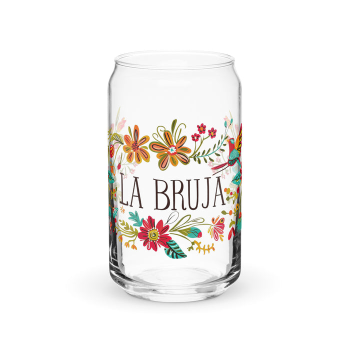 La Bruja Exclusive Art Piece Can-Shaped Glass Home Office Work Mexican Spanish Pride Gift Cup One-Of-A-Kind Calligraphy Glass | L5