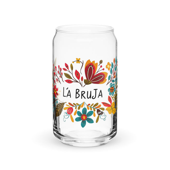 La Bruja Exclusive Art Piece Can-Shaped Glass Home Office Work Mexican Spanish Pride Gift Cup One-Of-A-Kind Calligraphy Glass | L7