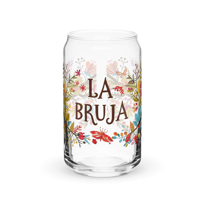 La Bruja Exclusive Art Piece Can-Shaped Glass Home Office Work Mexican Spanish Pride Gift Cup One-Of-A-Kind Calligraphy Glass | L9