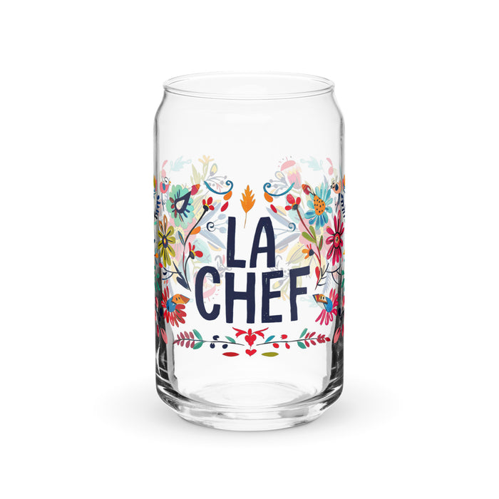 La Chef Exclusive Art Piece Can-Shaped Glass Home Office Work Mexican Spanish Pride Gift Cup One-Of-A-Kind Calligraphy Glass | L2