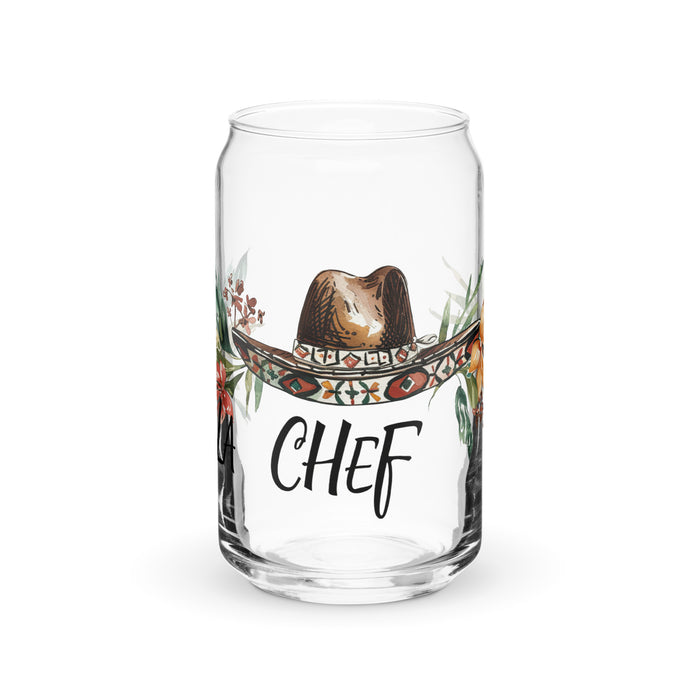 La Chef Exclusive Art Piece Can-Shaped Glass Home Office Work Mexican Spanish Pride Gift Cup One-Of-A-Kind Calligraphy Glass | L3