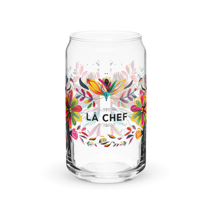 La Chef Exclusive Art Piece Can-Shaped Glass Home Office Work Mexican Spanish Pride Gift Cup One-Of-A-Kind Calligraphy Glass | L4