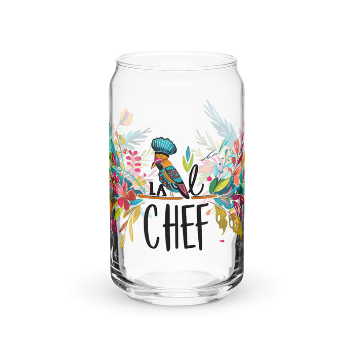 La Chef Exclusive Art Piece Can-Shaped Glass Home Office Work Mexican Spanish Pride Gift Cup One-Of-A-Kind Calligraphy Glass | L6