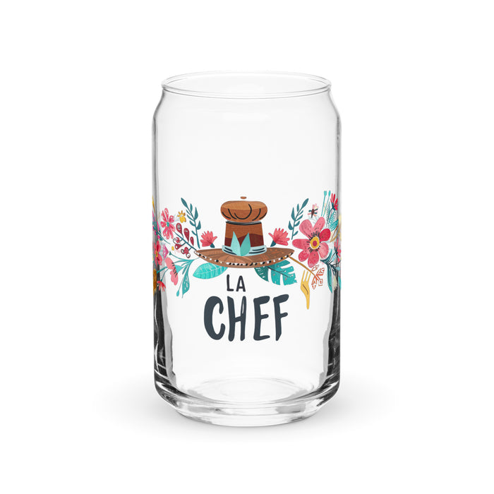 La Chef Exclusive Art Piece Can-Shaped Glass Home Office Work Mexican Spanish Pride Gift Cup One-Of-A-Kind Calligraphy Glass | L9