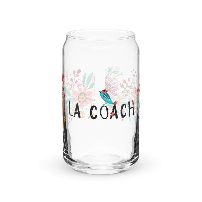 La Coach Exclusive Art Piece Can-Shaped Glass Home Office Work Mexican Spanish Pride Gift Cup One-Of-A-Kind Calligraphy Glass | L3