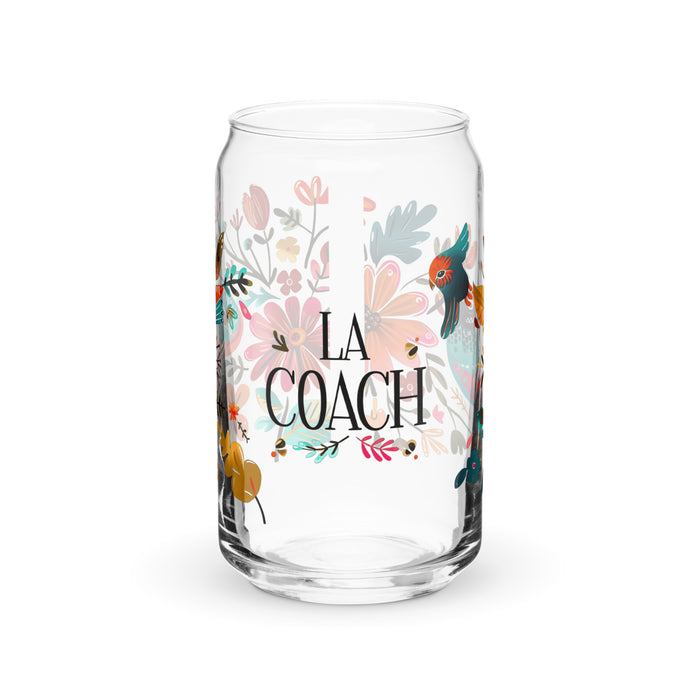 La Coach Exclusive Art Piece Can-Shaped Glass Home Office Work Mexican Spanish Pride Gift Cup One-Of-A-Kind Calligraphy Glass | L4