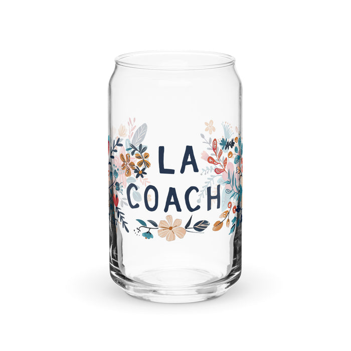 La Coach Exclusive Art Piece Can-Shaped Glass Home Office Work Mexican Spanish Pride Gift Cup One-Of-A-Kind Calligraphy Glass | L5