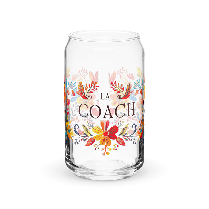 La Coach Exclusive Art Piece Can-Shaped Glass Home Office Work Mexican Spanish Pride Gift Cup One-Of-A-Kind Calligraphy Glass | L7