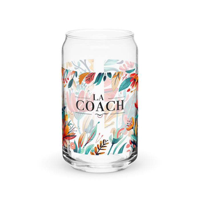 La Coach Exclusive Art Piece Can-Shaped Glass Home Office Work Mexican Spanish Pride Gift Cup One-Of-A-Kind Calligraphy Glass | L11