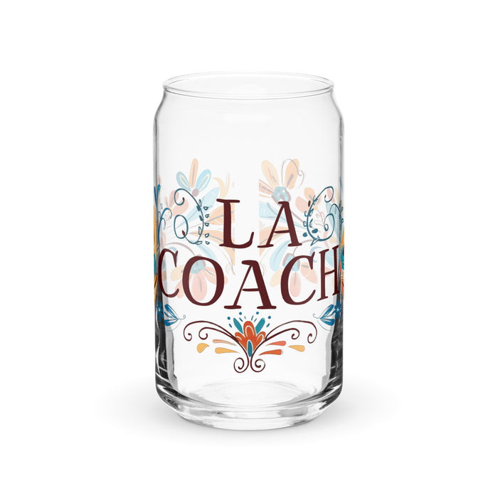 La Coach Exclusive Art Piece Can-Shaped Glass Home Office Work Mexican Spanish Pride Gift Cup One-Of-A-Kind Calligraphy Glass | L14