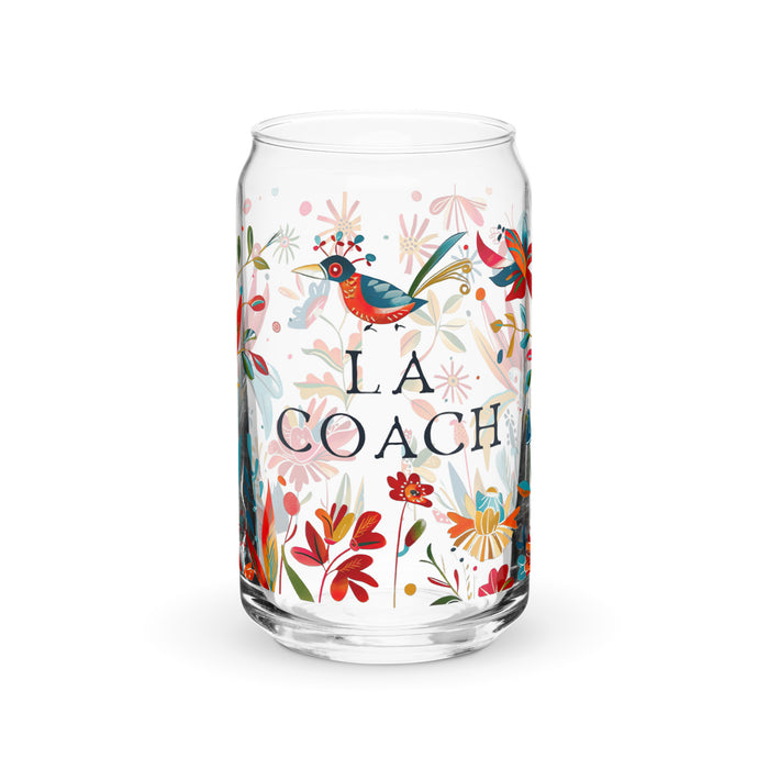 La Coach Exclusive Art Piece Can-Shaped Glass Home Office Work Mexican Spanish Pride Gift Cup One-Of-A-Kind Calligraphy Glass | L15