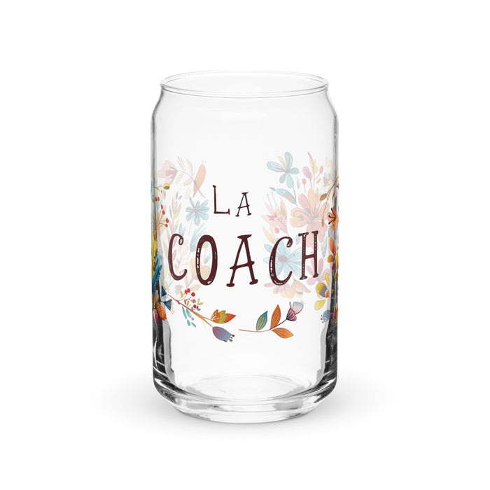 La Coach Exclusive Art Piece Can-Shaped Glass Home Office Work Mexican Spanish Pride Gift Cup One-Of-A-Kind Calligraphy Glass | L16