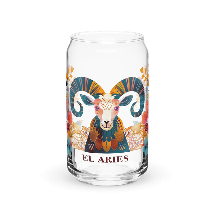 El Aries Exklusives Kunstwerk, Glasdose in Dosenform, für Zuhause, Büro, Arbeit, mexikanischer und spanischer Stolz, Geschenktasse, einzigartiges Kalligraphieglas | E12