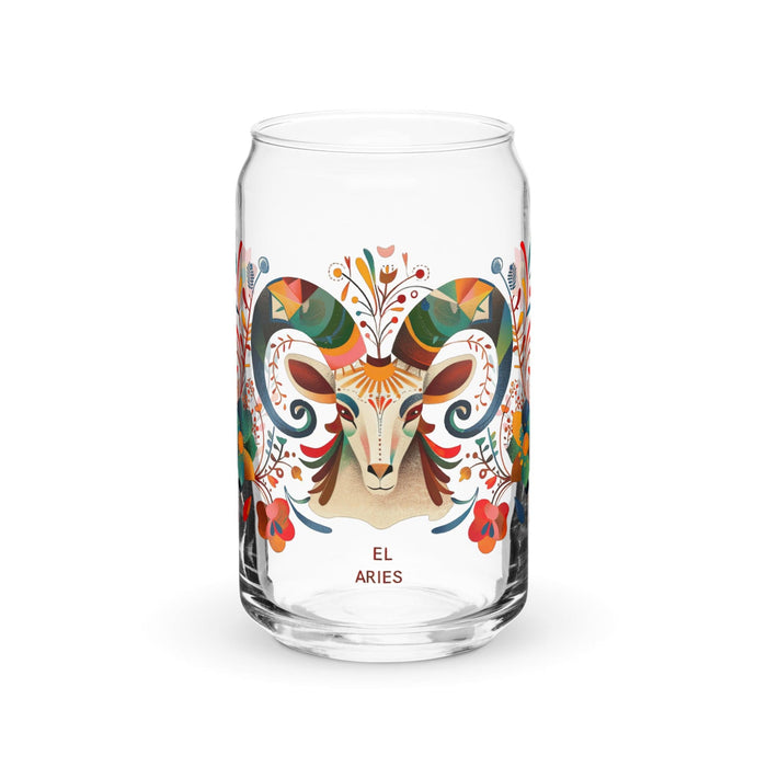 El Aries Exclusive Art Piece Can-Shaped Glass Home Office Work Mexican Spanish Pride Gift Cup One-Of-A-Kind Calligraphy Glass | E19