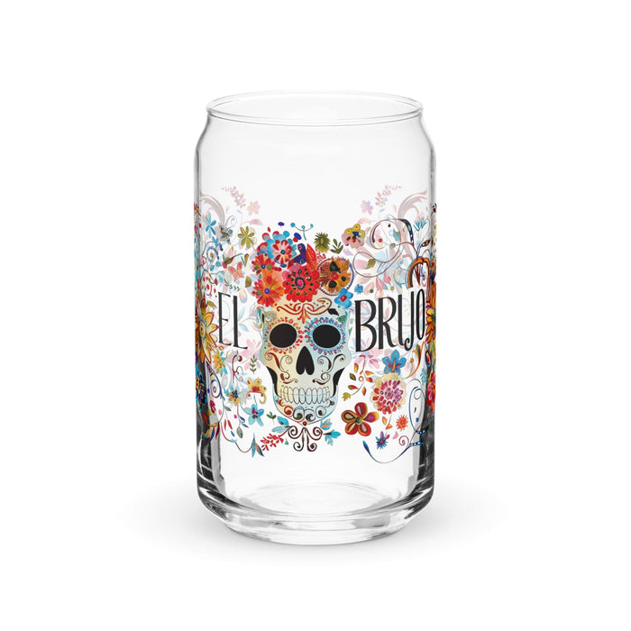 Pieza de arte exclusiva de El Brujo, vaso de vidrio con forma de lata, regalo para el hogar, la oficina, el trabajo, el orgullo mexicano, vaso de vidrio con caligrafía única en su tipo | E1