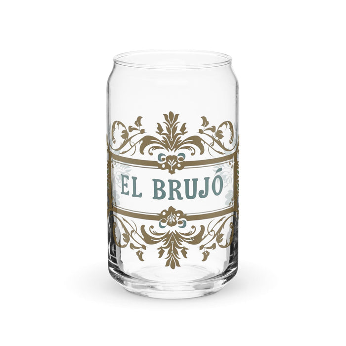 El Brujo Exclusive Art Piece Can-Shaped Glass Home Office Work Mexican Spanish Pride Gift Cup One-Of-A-Kind Calligraphy Glass | E5