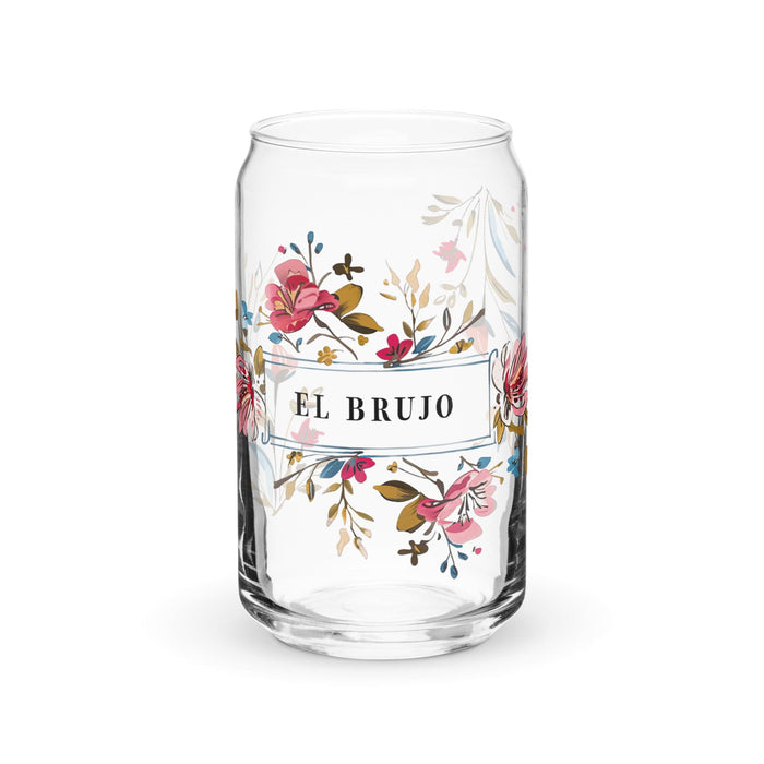 Pieza de arte exclusiva de El Brujo, vaso de vidrio con forma de lata, regalo para el hogar, la oficina, el trabajo, el orgullo mexicano, vaso de vidrio con caligrafía única en su tipo | E11