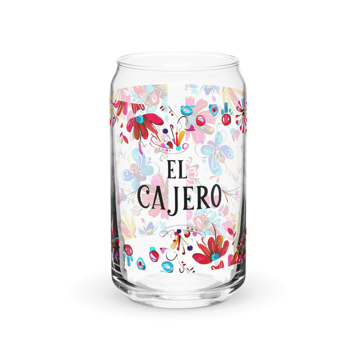 El Cajero Exclusive Art Piece Can-Shaped Glass Home Office Work Mexican Spanish Pride Gift Cup One-Of-A-Kind Calligraphy Glass | E1