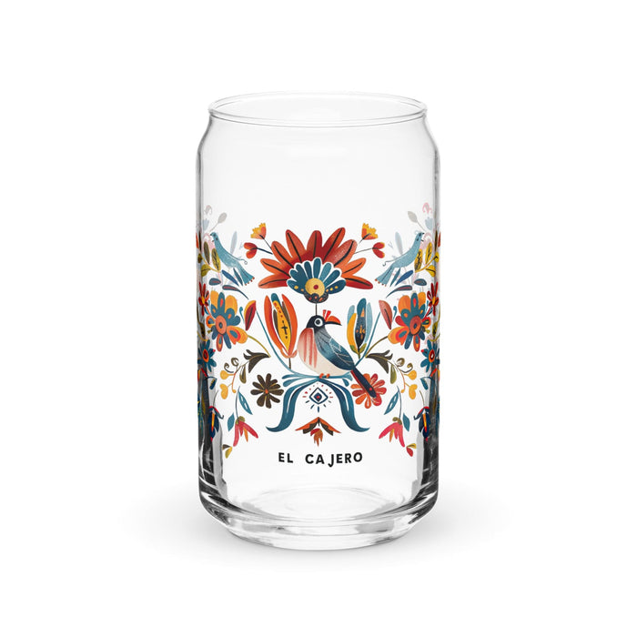 Pieza de arte exclusiva de El Cajero, vaso de vidrio con forma de lata, para el hogar, la oficina, el trabajo, el orgullo mexicano, el regalo, vaso de vidrio con caligrafía única en su tipo | E2