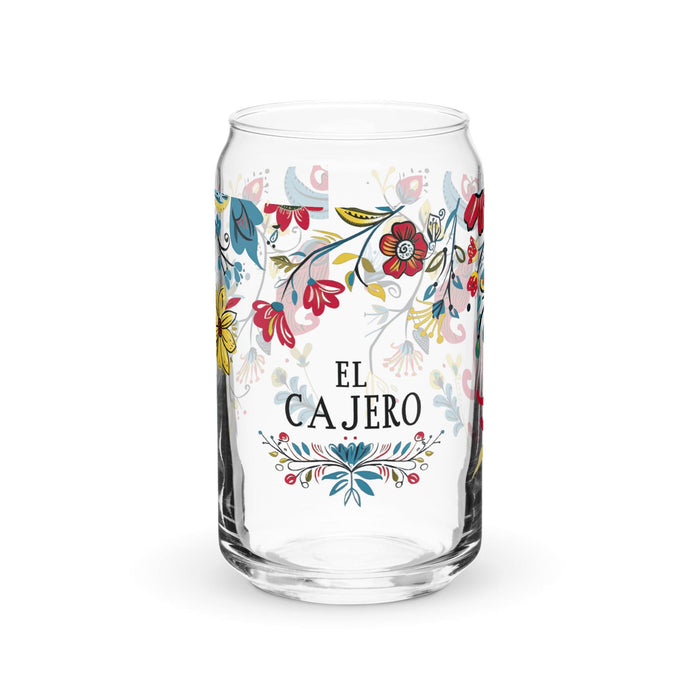 Pieza de arte exclusiva de El Cajero, vaso de vidrio con forma de lata, regalo para el hogar, la oficina, el trabajo, el orgullo mexicano, vaso de vidrio con caligrafía única en su tipo | E18