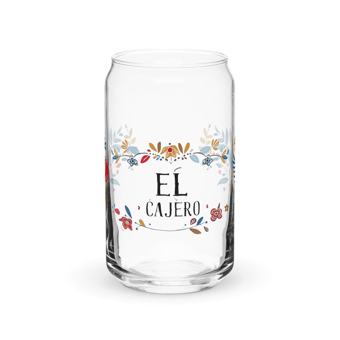 El Cajero Exclusive Art Piece Can-Shaped Glass Home Office Work Mexican Spanish Pride Gift Cup One-Of-A-Kind Calligraphy Glass | E22