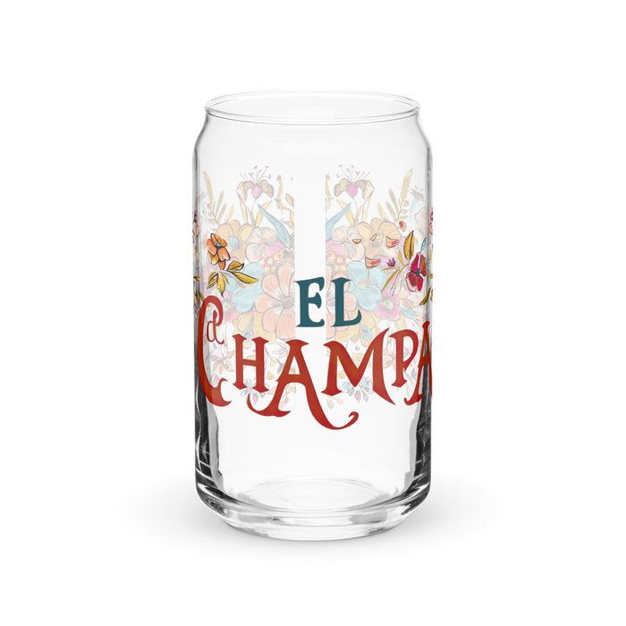 El Champa Pièce d'art exclusive en verre en forme de canette Bureau à domicile Travail Tasse cadeau de fierté espagnole mexicaine Verre de calligraphie unique en son genre | E23