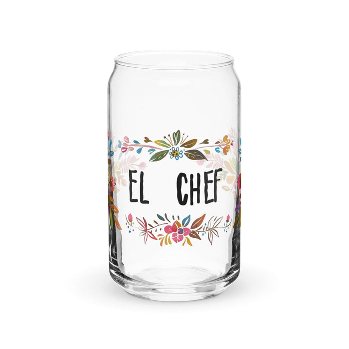 El Chef Exclusive Art Piece Can-Shaped Glass Home Office Work Mexican Spanish Pride Gift Cup One-Of-A-Kind Calligraphy Glass | E7