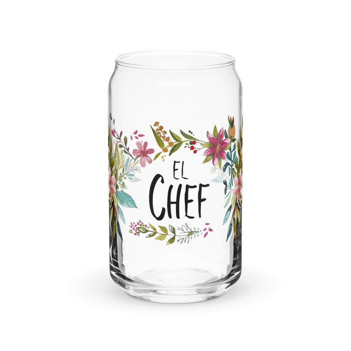 El Chef Exclusive Art Piece Can-Shaped Glass Home Office Work Mexican Spanish Pride Gift Cup One-Of-A-Kind Calligraphy Glass | E9