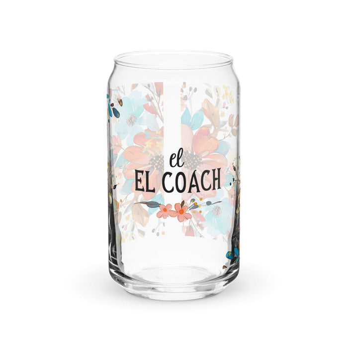 El Coach Exclusive Art Piece Can-Shaped Glass Home Office Work Mexican Spanish Pride Gift Cup One-Of-A-Kind Calligraphy Glass | E8