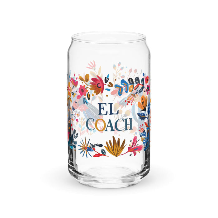 El Coach Exclusive Art Piece Can-Shaped Glass Home Office Work Mexican Spanish Pride Gift Cup One-Of-A-Kind Calligraphy Glass | E19