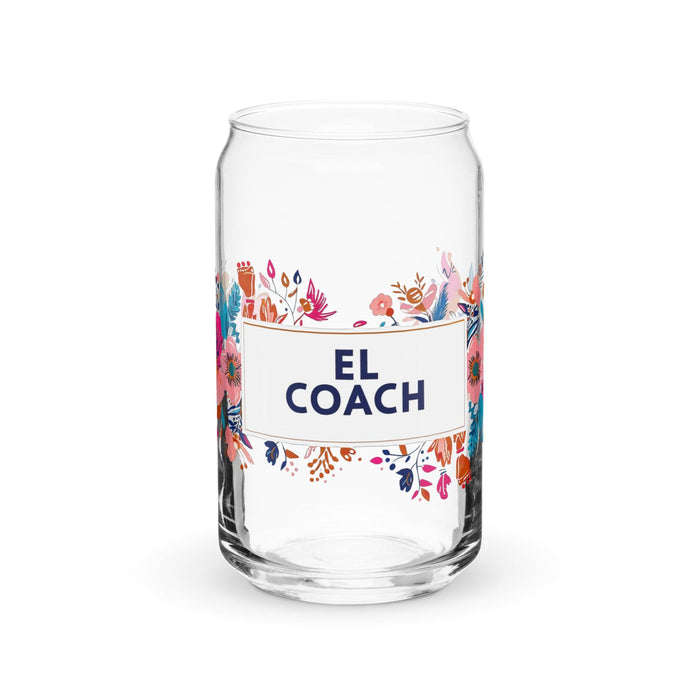 El Coach Exclusive Art Piece Can-Shaped Glass Home Office Work Mexican Spanish Pride Gift Cup One-Of-A-Kind Calligraphy Glass | E22