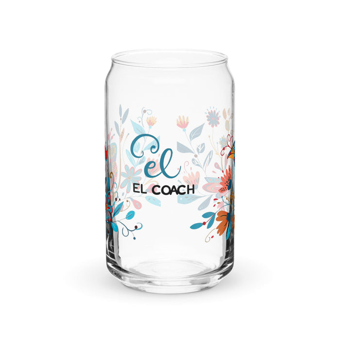 El Coach Exclusive Art Piece Can-Shaped Glass Home Office Work Mexican Spanish Pride Gift Cup One-Of-A-Kind Calligraphy Glass | E27