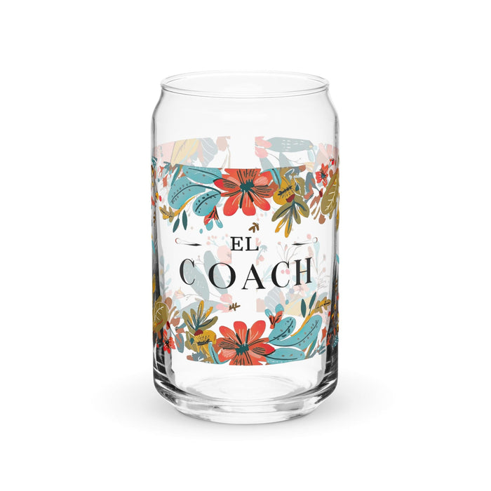 Pieza de arte exclusiva de El Coach, vaso de vidrio con forma de lata para el hogar, la oficina, el trabajo, el orgullo mexicano, el regalo, vaso de vidrio con caligrafía única en su tipo | E29