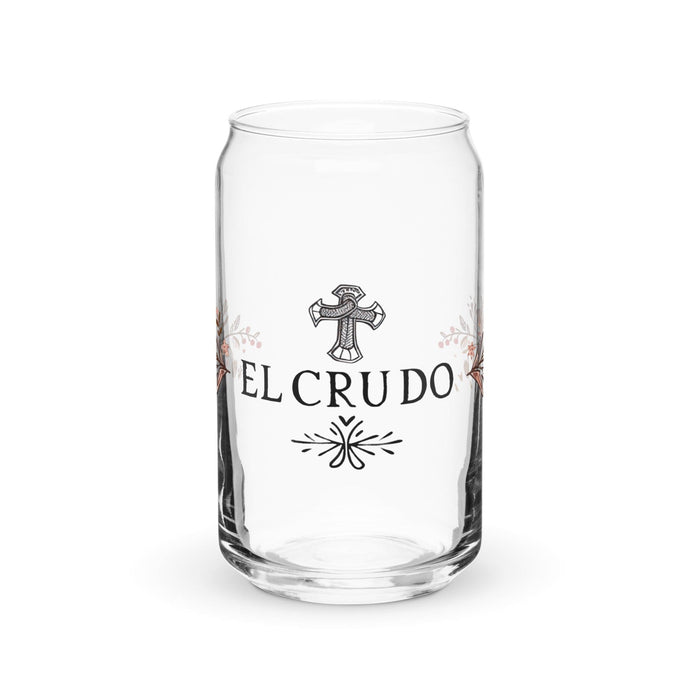 El Crudo Exclusive Art Piece Can-Shaped Glass Home Office Work Mexican Spanish Pride Gift Cup One-Of-A-Kind Calligraphy Glass | E13